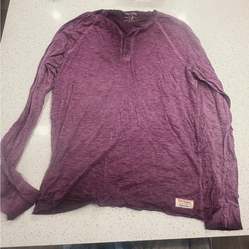 True Religion Slub Knit Henley Long Sleeve Shirt Burgundy Mens XXXL vintage y2k